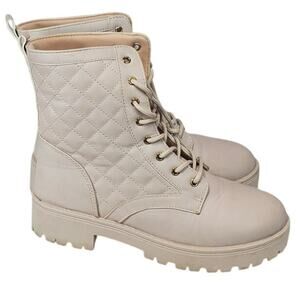 Fashion Nova Blush Pink Quilted Combat Boots Lace Up Lug Sole Chunky Heel Size 8